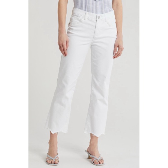 DEMOCRACY "Ab-Solution" Skyline Barely Boot White Denim Scallop Hem Jeans Sz 16P - Picture 1 of 14